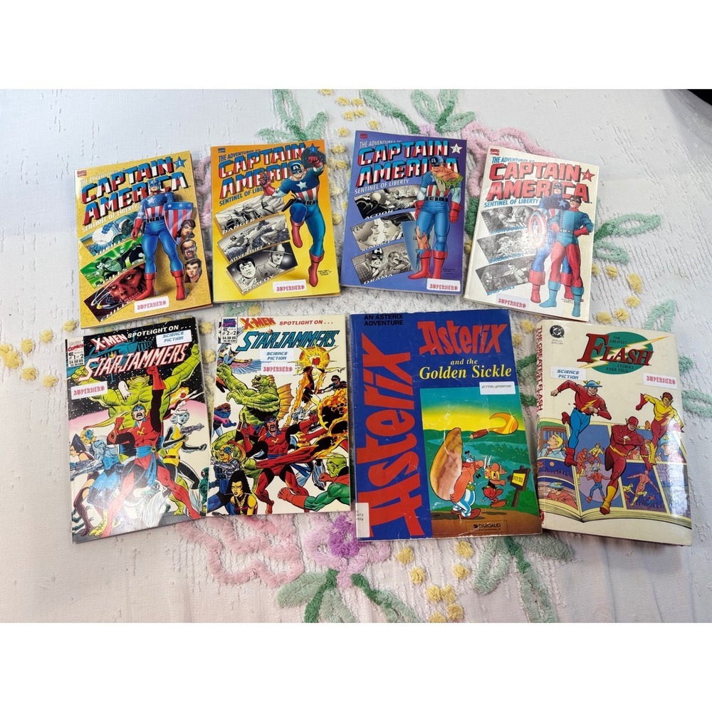 Marvel DC Comic Lot Captain America Starjammers Flash Asterix Graphic Novels 8pc